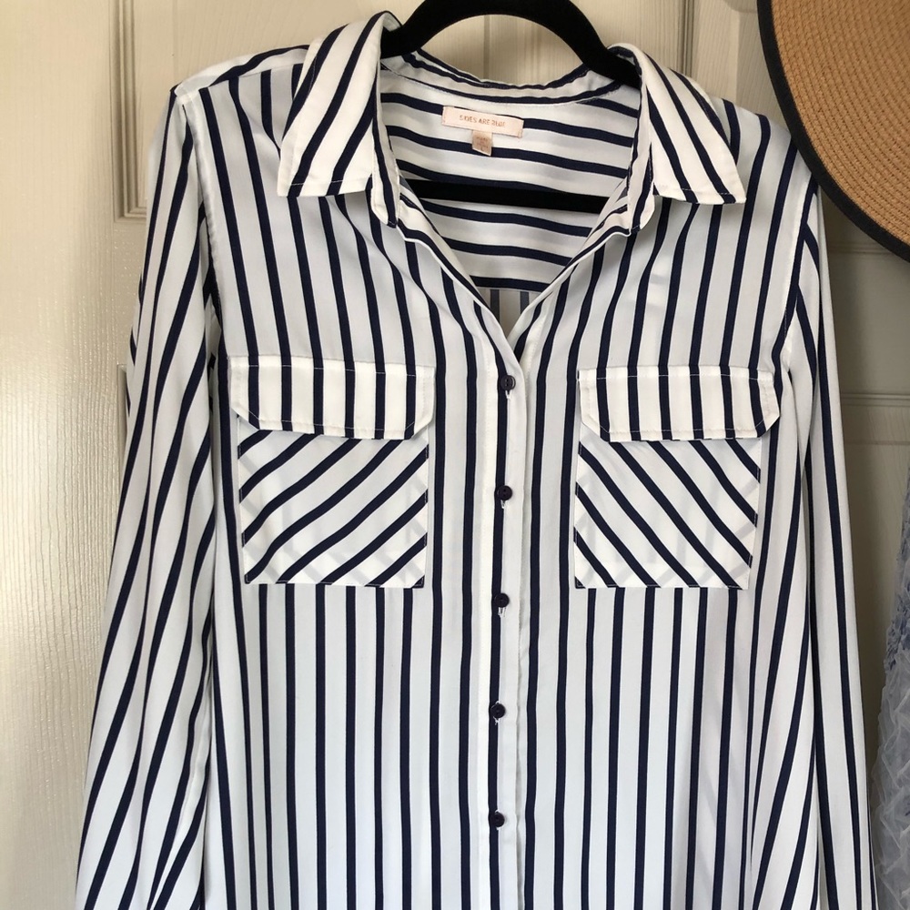 Blue and White pin Strip Blouse